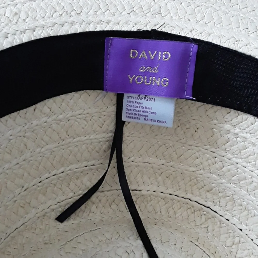 NWT DAVID and YOUNG Floppy Wide Brim w/fringe Hat, Blue/cream - Picture 7 of 11